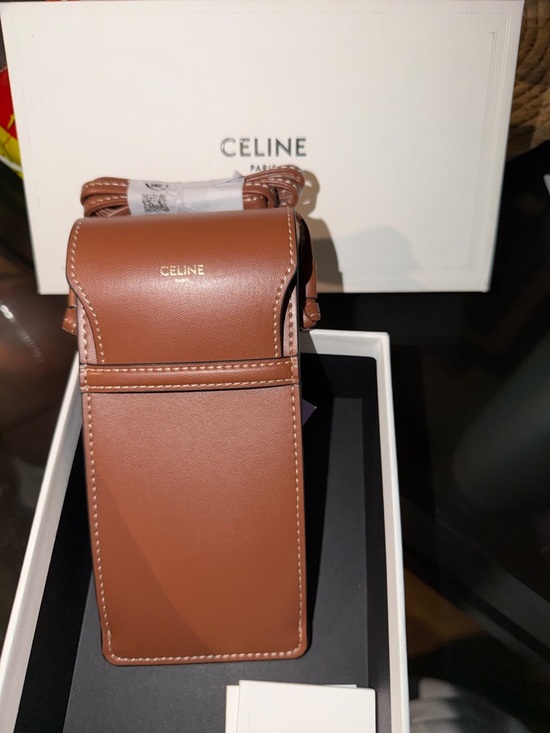 Celine Brown Leather Crossbody Phone Case with Strap - Picture 2 of 4